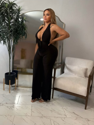 The “Midnight Allure” Black Deep Plunge Jumpsuit