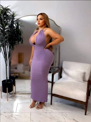 The “Soft Seduction” Lavender Shimmer Halter Maxi Dress